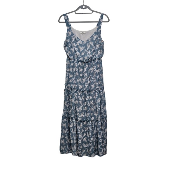mine Dresses & Skirts - Mine Tiered Floral Midi Dress Womens Medium Blue Sleeveless Cottagecore Boho